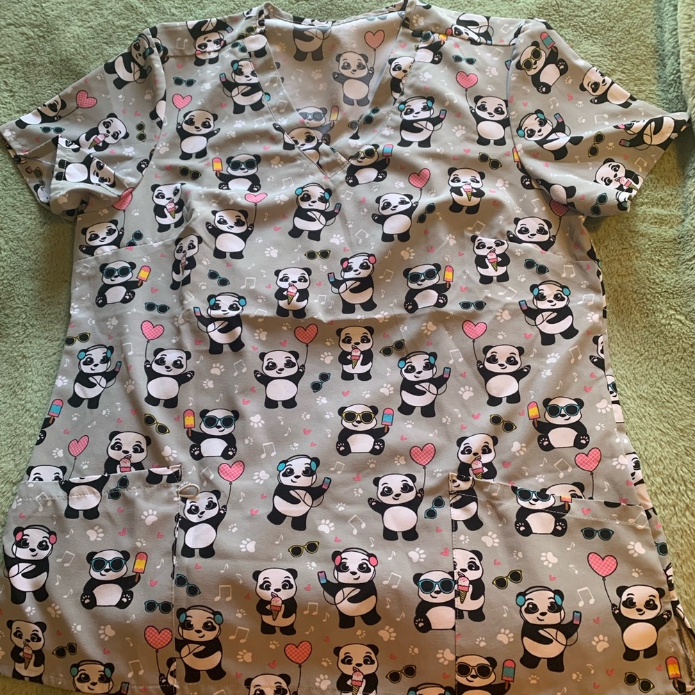 Sienna Gray Panda Print Women’s Scrub Top